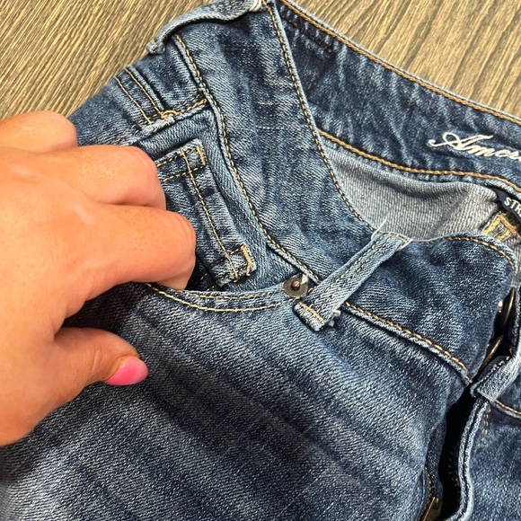 American Eagle Artist Jeans Straight Leg Low Rise Stretch Denim Dark Wash Size 2 - Picture 6 of 13
